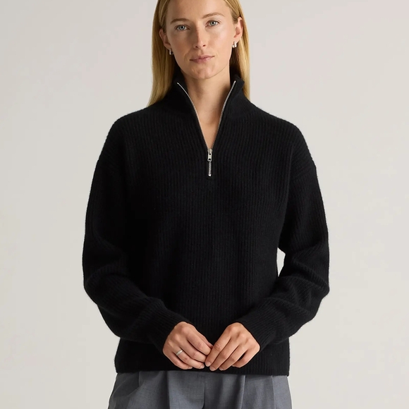 QUINCE MONGOLIAN CASHMERE Half-Zip Women Sweater NAVY NWT - Picture 1 of 5
